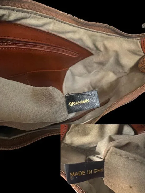 VTG Brahmin Shoulder Bag Pecan Melbourne Crocodile Embossed Leather Hobo 90s - Picture 7 of 8